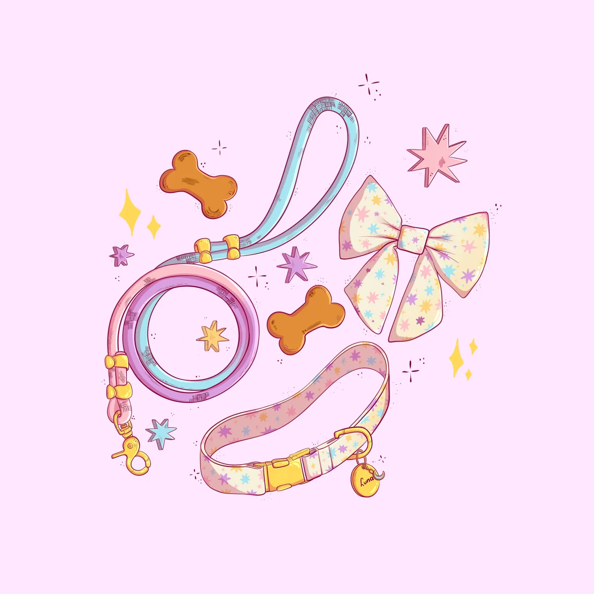Cream Pet Accessories Set, free illustration by Lizy Del Busto