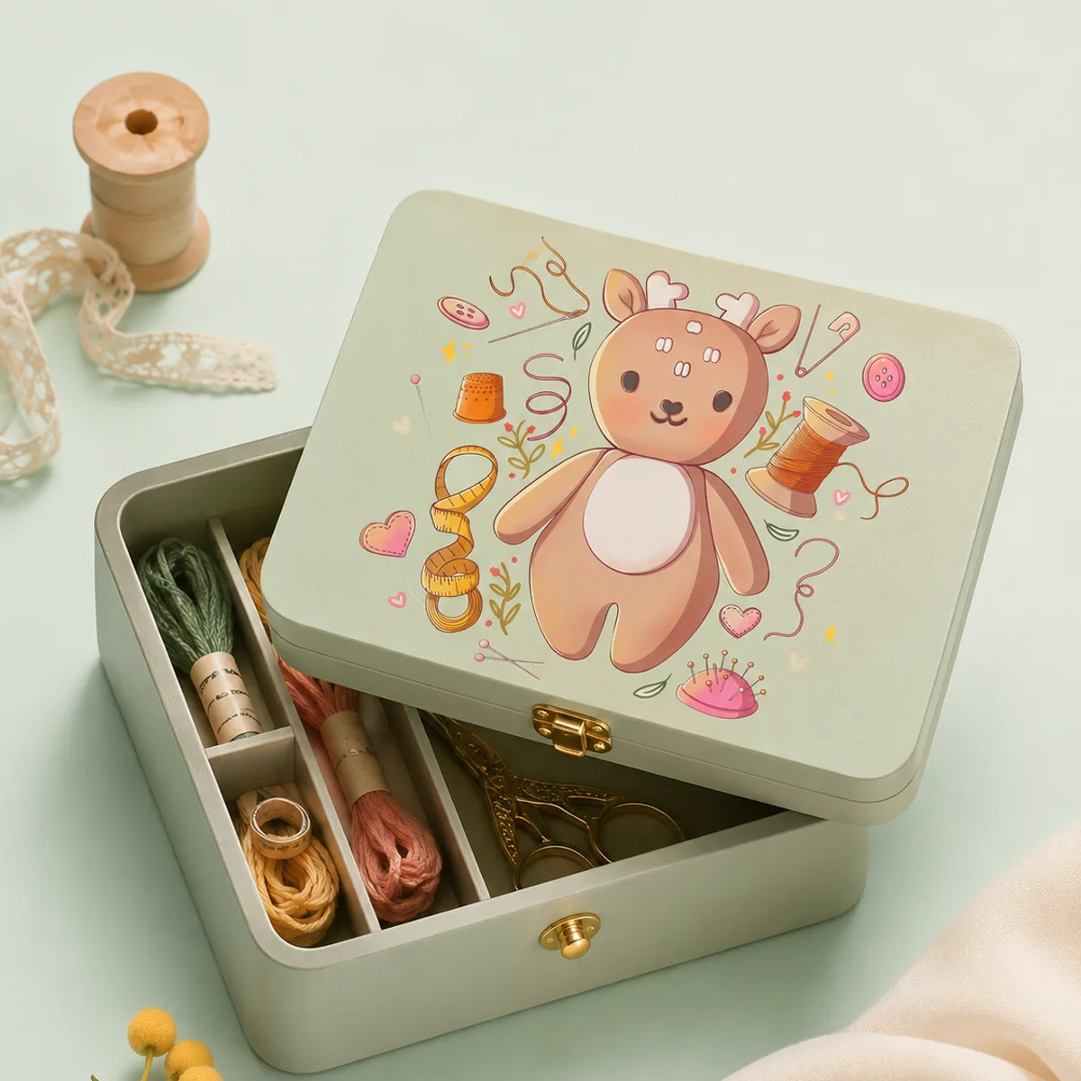Cute Deer Sewing Illustration, View 2