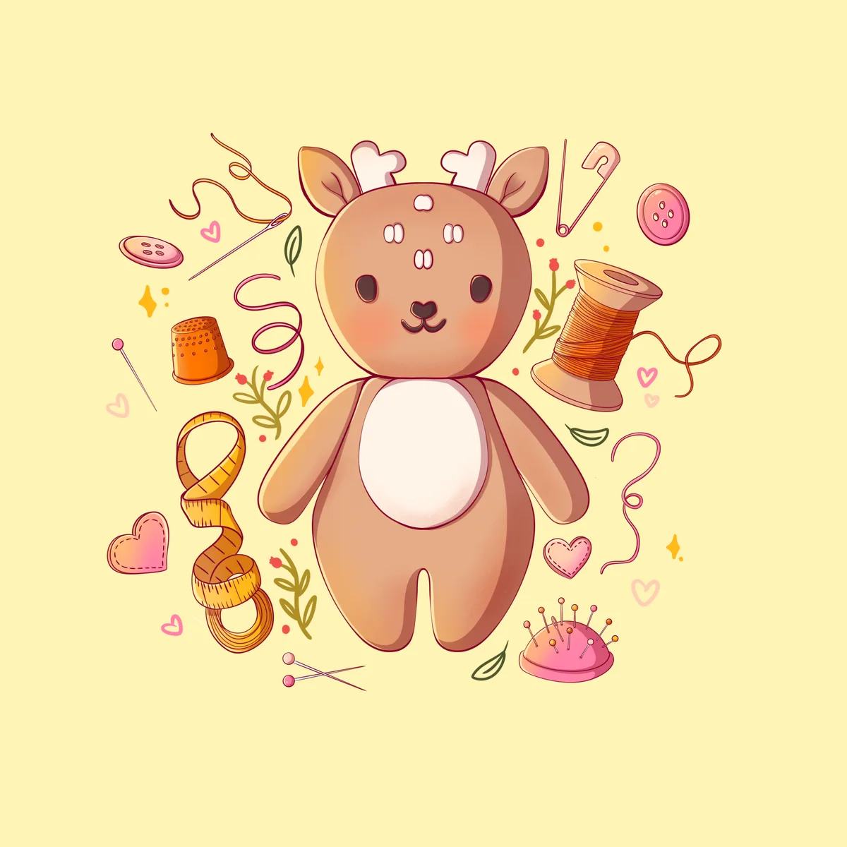 Cute Deer Sewing Illustration, free illustration by Lizy Del Busto