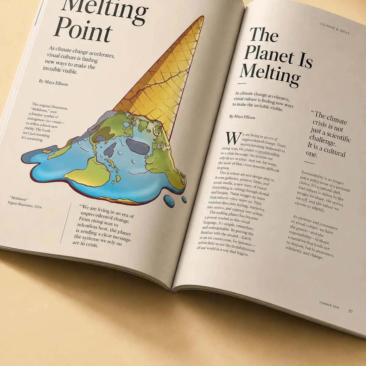 Melting Earth Ice Cream Illustration, View 2