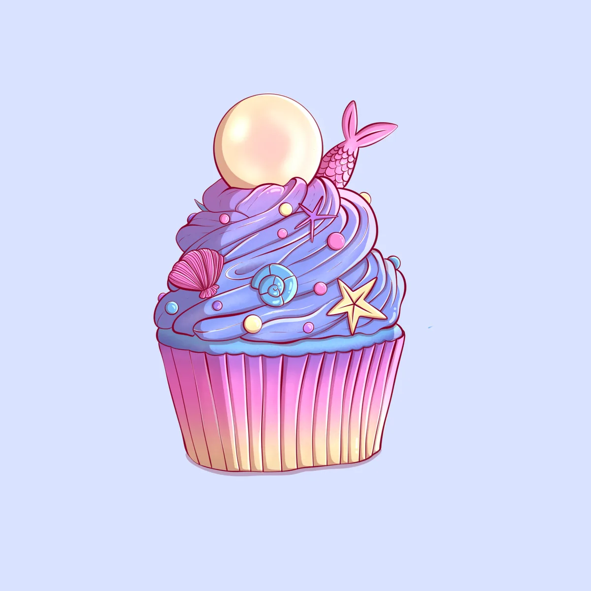 Mermaid Pearl Cupcake Illustration, free illustration by Lizy Del Busto